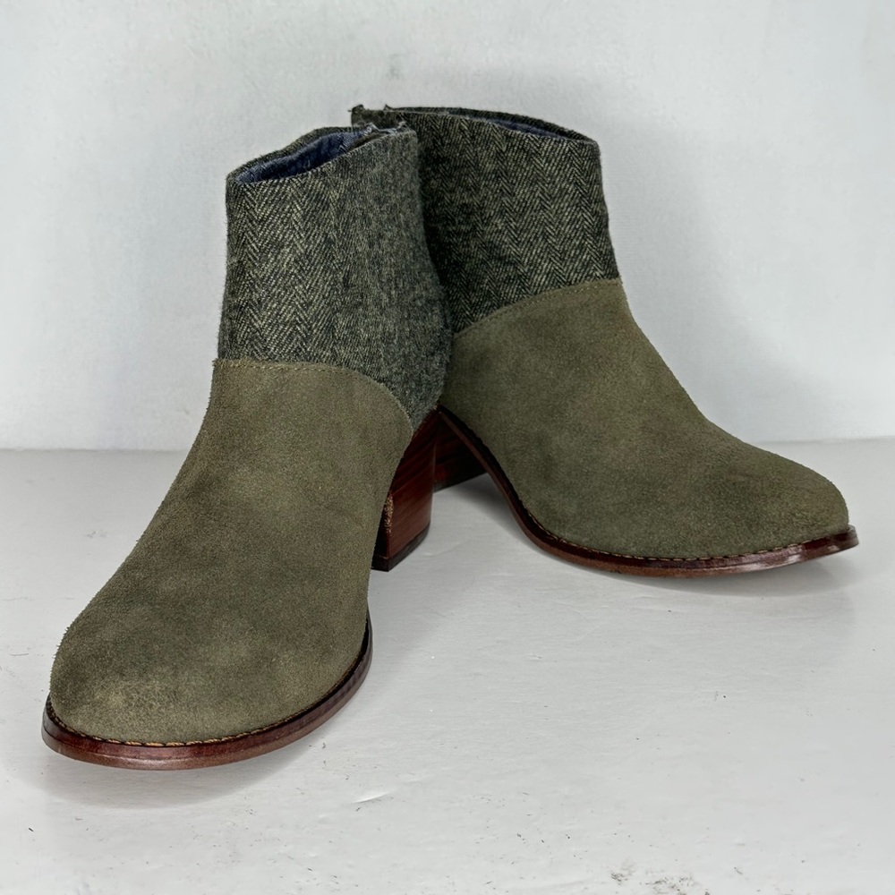 Toms Leila Ankle Boots Olive Green‎ Herringbone Sz 6.5